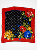 Vintage Berussa Red Polka Dot Black White Floral Satin Scarf