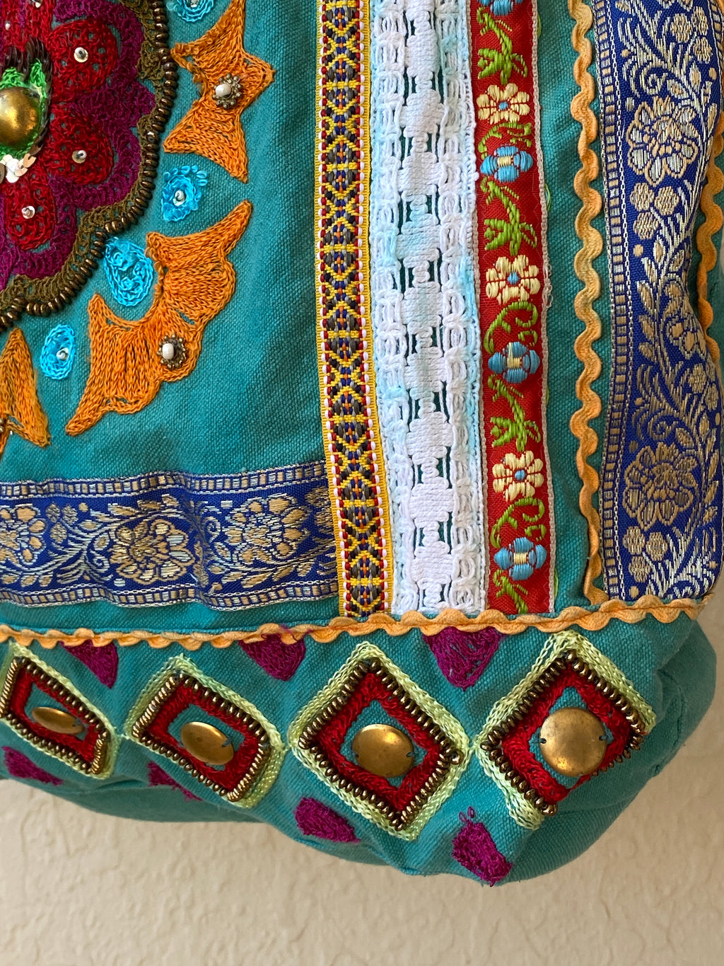 Antik Kraft Embroidered Cotton Tote Bag Boho Patchwork Festival Shoulder Bag