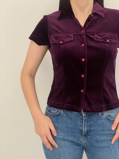 Vintage Y2K Judy Knapp Deep Purple Velvet Western Snap Shirt - M