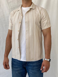 Kana Maru Striped Beige Half Sleeve Button Up Men’s Shirt - M