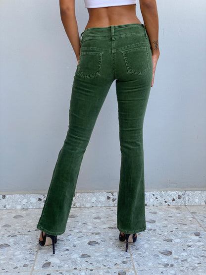 Vintage Y2K Wet Seal Forest Green Corduroy Low Rise Flare Pants - 34EUR