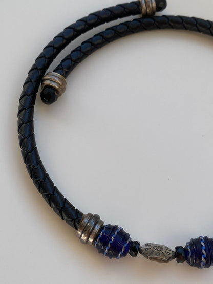 Vintage Chico’s Black Braided Cord Purple Glass Beaded Medallion Choker Necklace