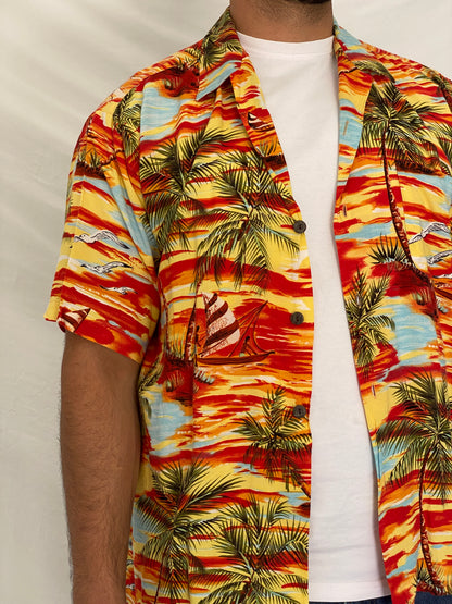 Vintage Ocean Current Originals Tropical Sunset Hawaiian Rayon Shirt - L