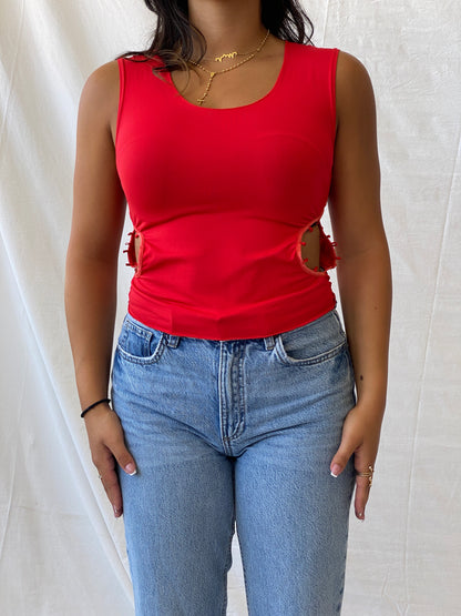 Y2k Red Sleeveless Top With Open Sides - M