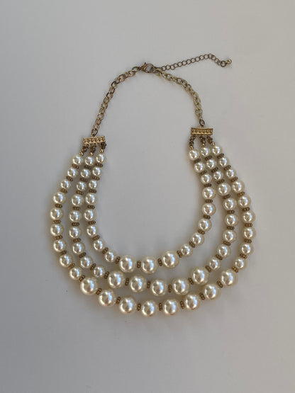 Vintage Y2K Ivory Faux Pearl Gold-Tone Triple Strand Necklace