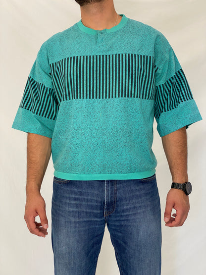 Vintage 90s Avenues by Street Scenes Teal Colorblock Knit Sport Top - L