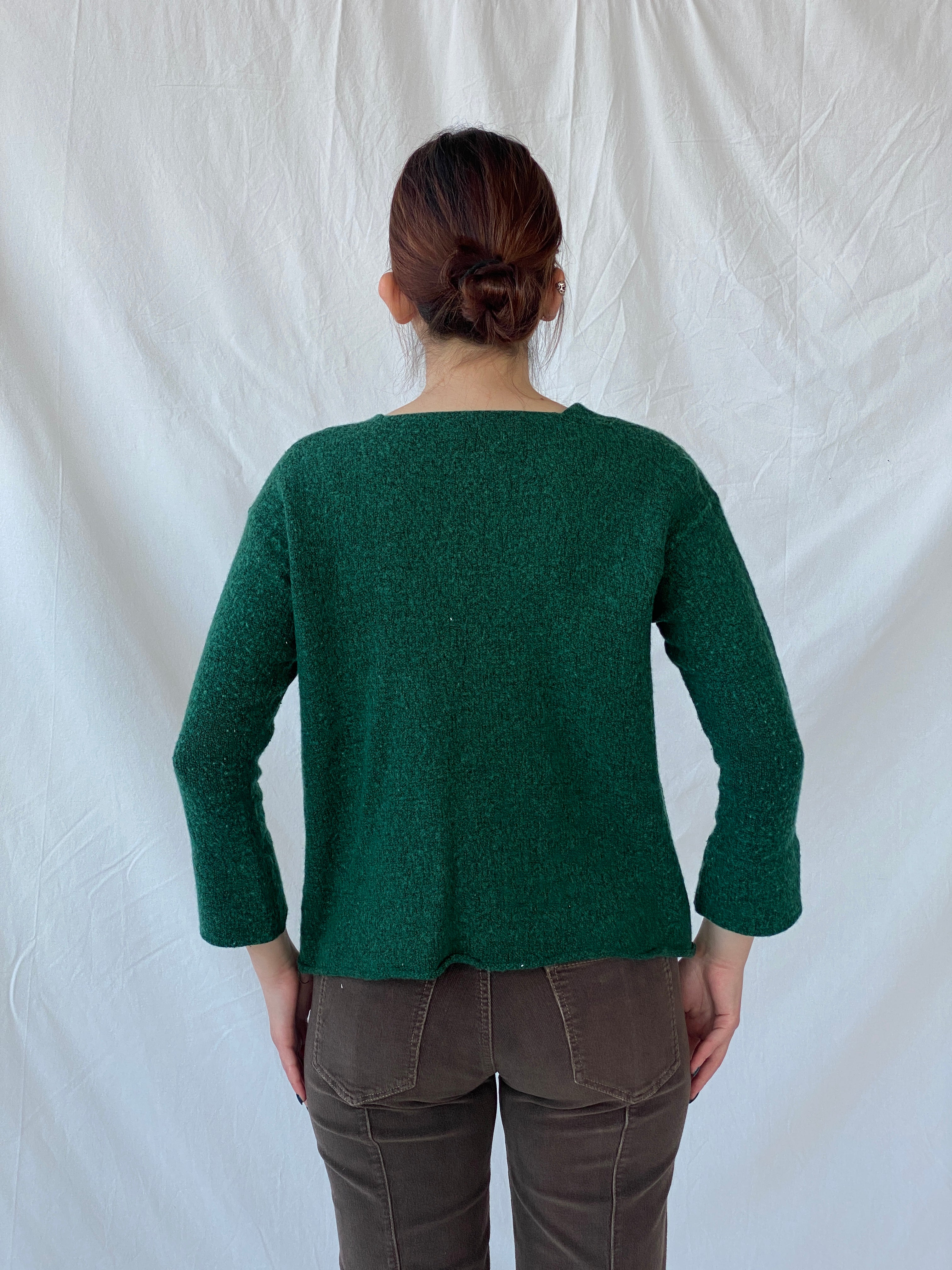 Vintage Green Knitted Women’s Wool Blend Front Tie Cardigan - L