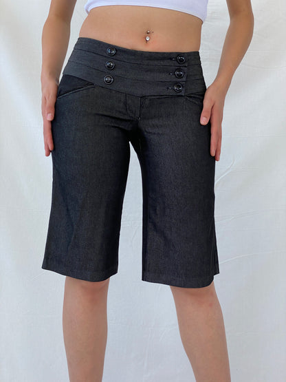 Charlotte Russe Knee Length Mid Rise Dark Denim Capri Shorts - M