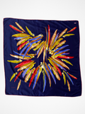 Beautiful Lora West Navy Vibrant Abstract Feather Satin Square Scarf