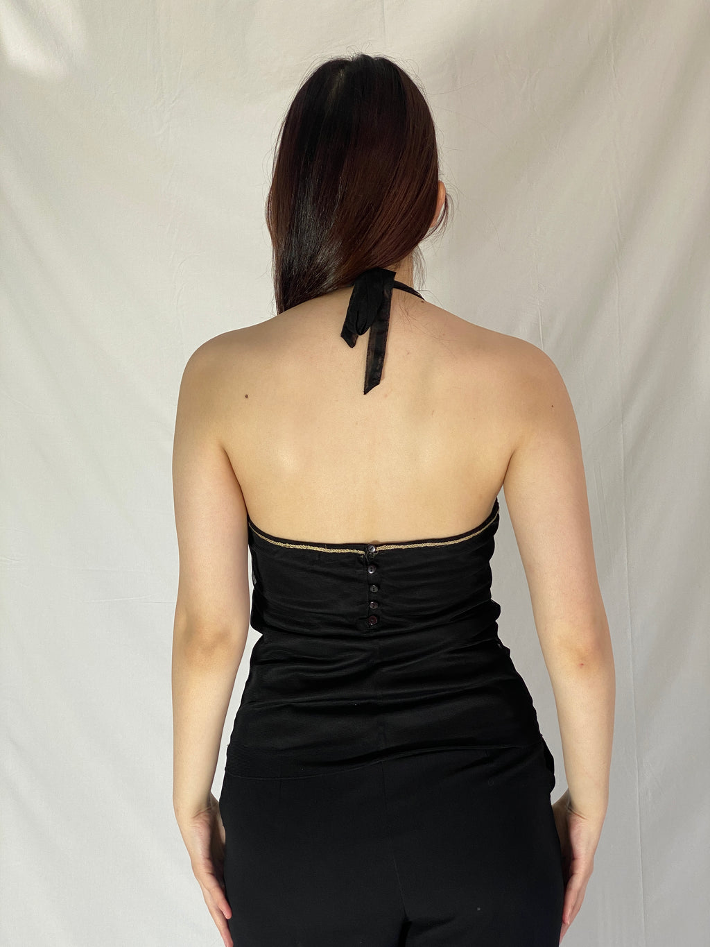 Vintage Y2K Vero Moda Black Halter Top Beaded Evening Party Top - M