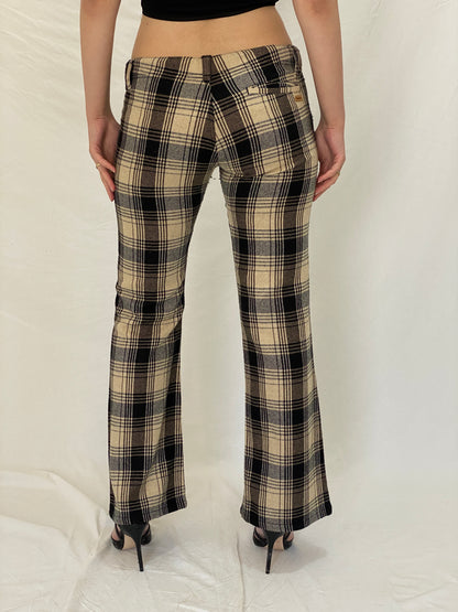 Vintage Y2K Freeman T. Porter Beige & Black Plaid Low Rise Flare Pants - M