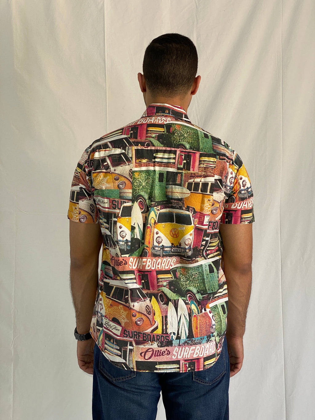 Vintage Red Camel Surfboards Print Short Sleeve Button Up Shirt - L