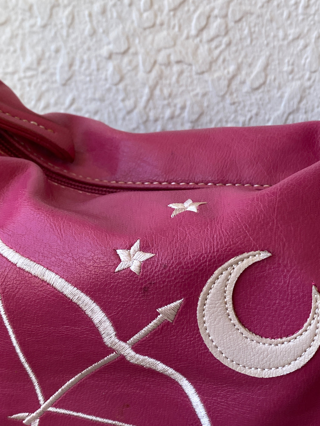 Liz Claiborne Pink Faux Leather Mini Star Moon Embroidery Shoulder Bag