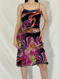 Vintage 90s Abstract Psychedelic Slip Swirl Midi Party Dress - M