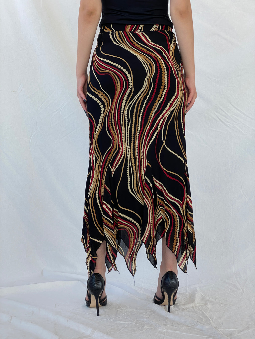 Vintage Feyyaz Collection Black Groovy Asymmetric Maxi Skirt - M