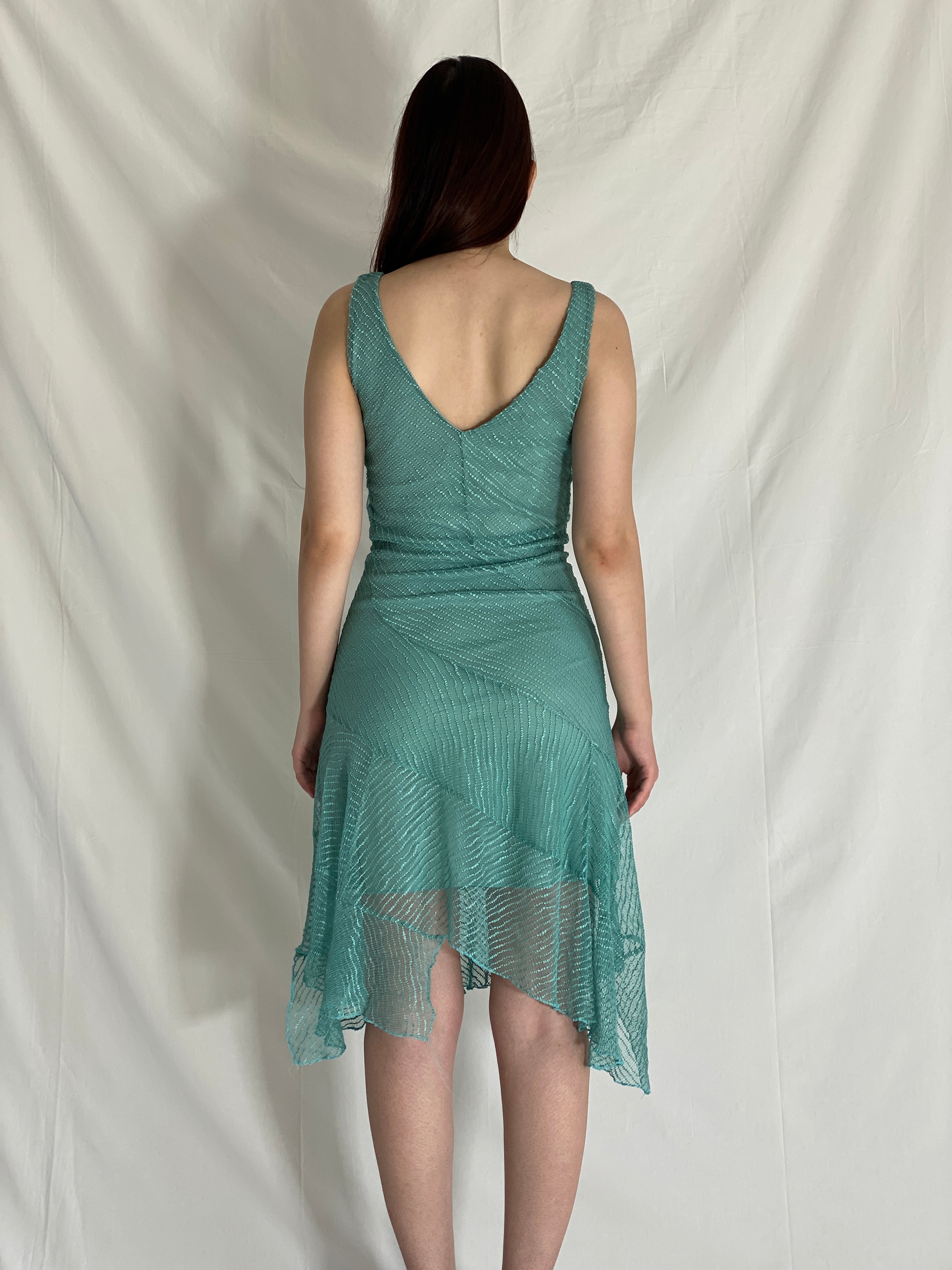 Y2K Cooper St Teal Sheer Mesh Midi Evening Cocktail Party Dress - M