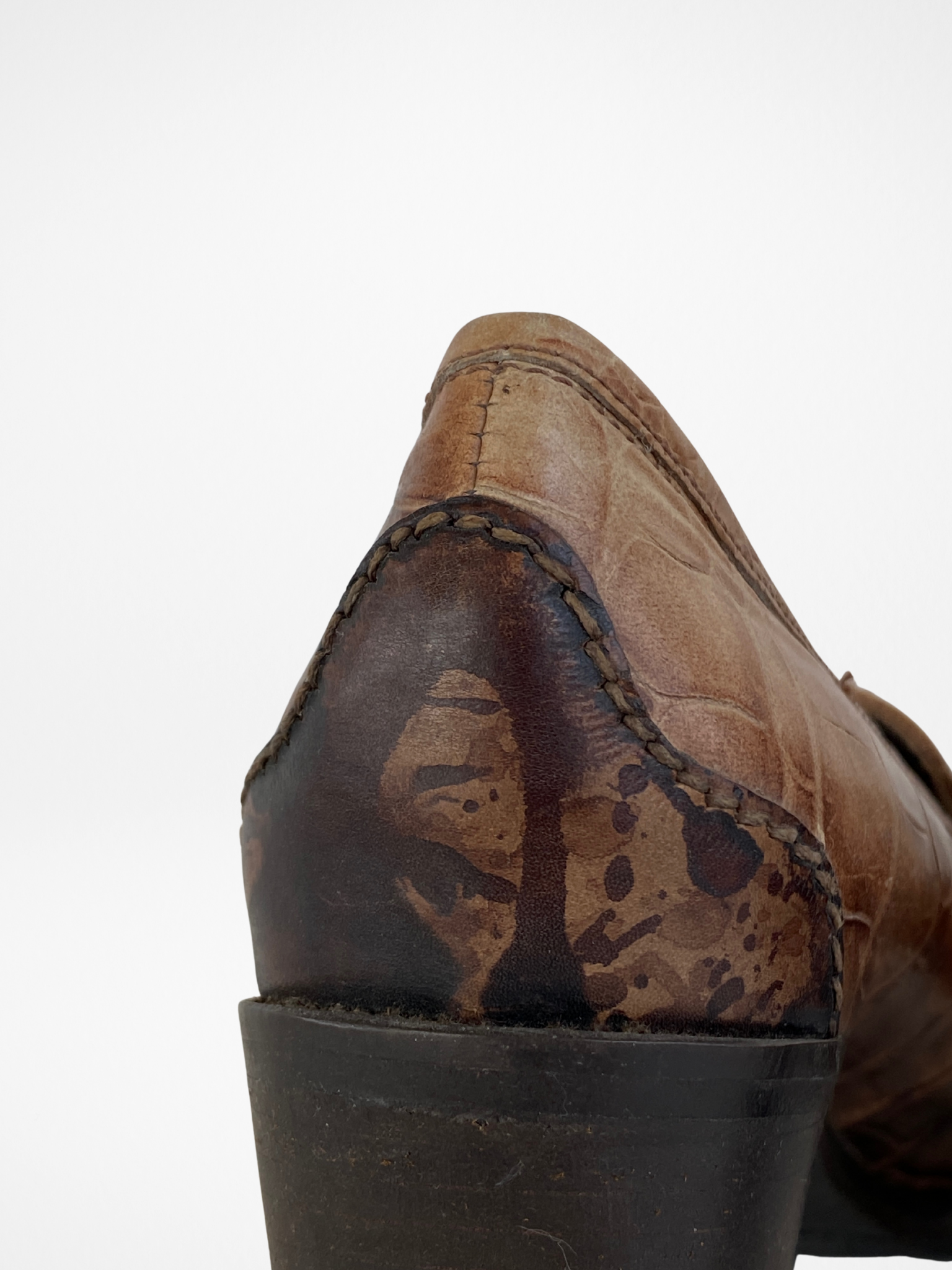 Vintage Kenneth Cole Made in Italy Genuine Leather Croc-Embossed Brown Heeled Loafers - Size 37.5EU