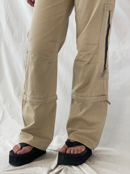 Y2K IDPDT Beige Low Rise Wide Leg Adjustable Length Cargo Pants - M