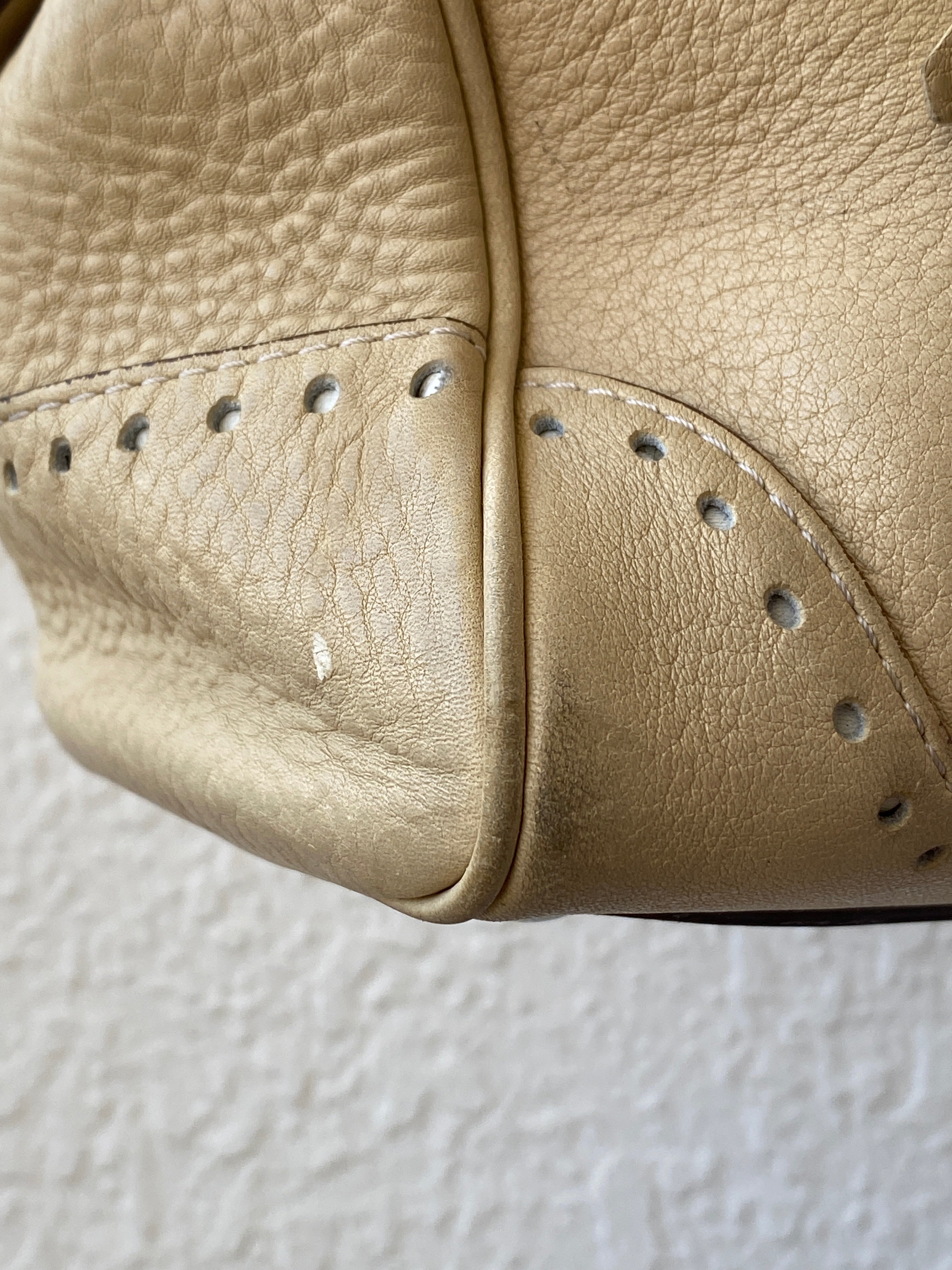 Authentic Coach Hampton Satchel Cream Leather Shoulder Bag