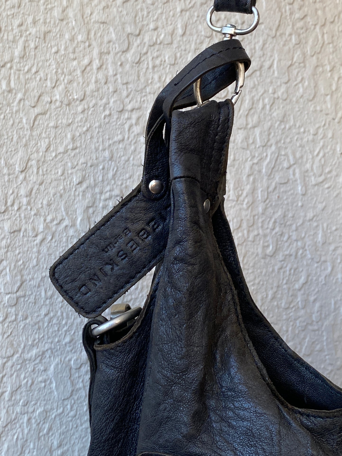 Liebeskind Berlin Distressed Black Leather Multi-Pocket Hobo Bag