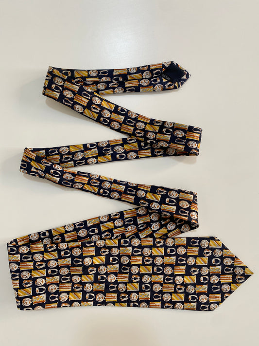 Vintage ST. LOREN Italian Silk Tie - Navy Equestrian / Horse Bit Print Made in Italy