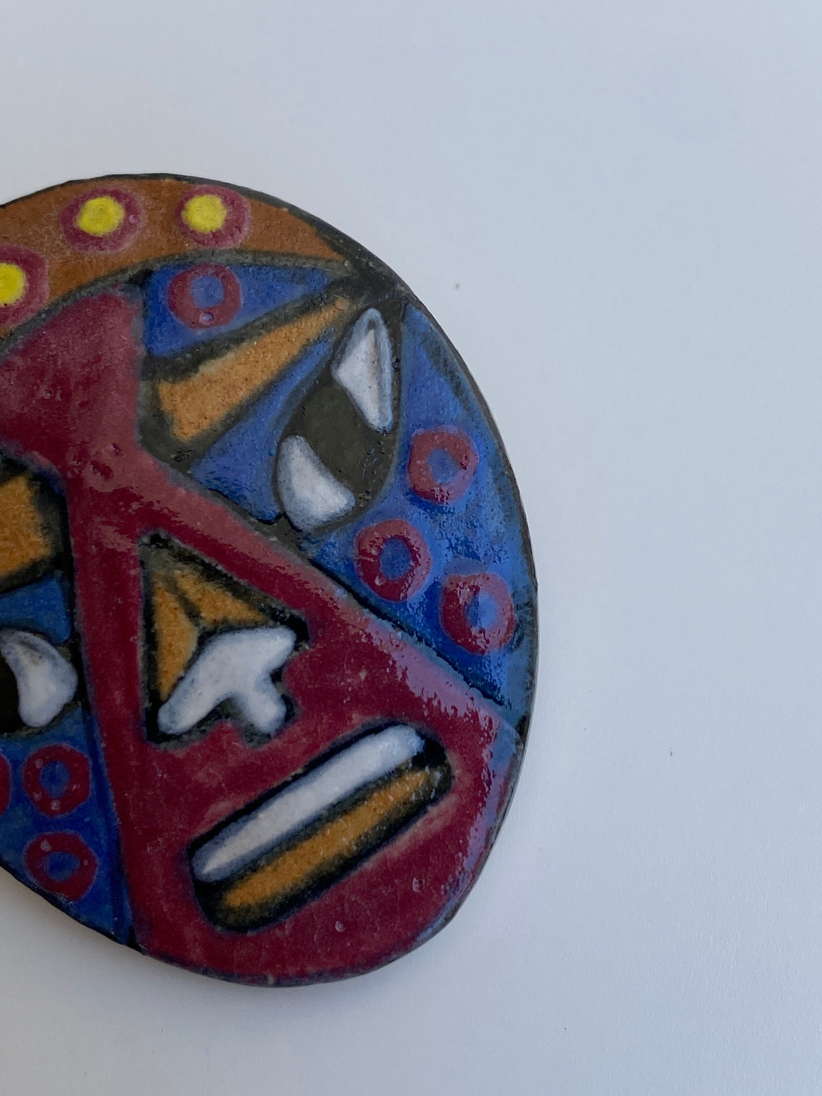 Vintage Hand-Painted Ceramic Tribal Face Brooch by MV Blake Vintage Hand-Painted Ceramic Tribal Face Brooch by MV Blake
