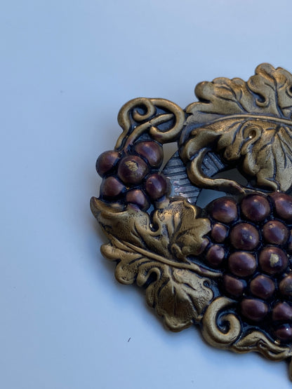 Vintage Two-Tone Grape Cluster Brooch Brass Figural Vine Pin