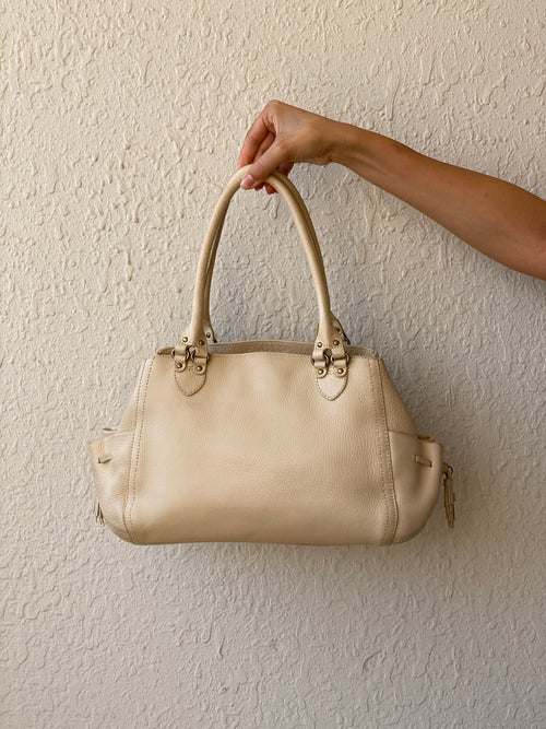Beautiful Cole Haan Beige Genuine Leather Satchel Handbag Classic Shoulder Bag