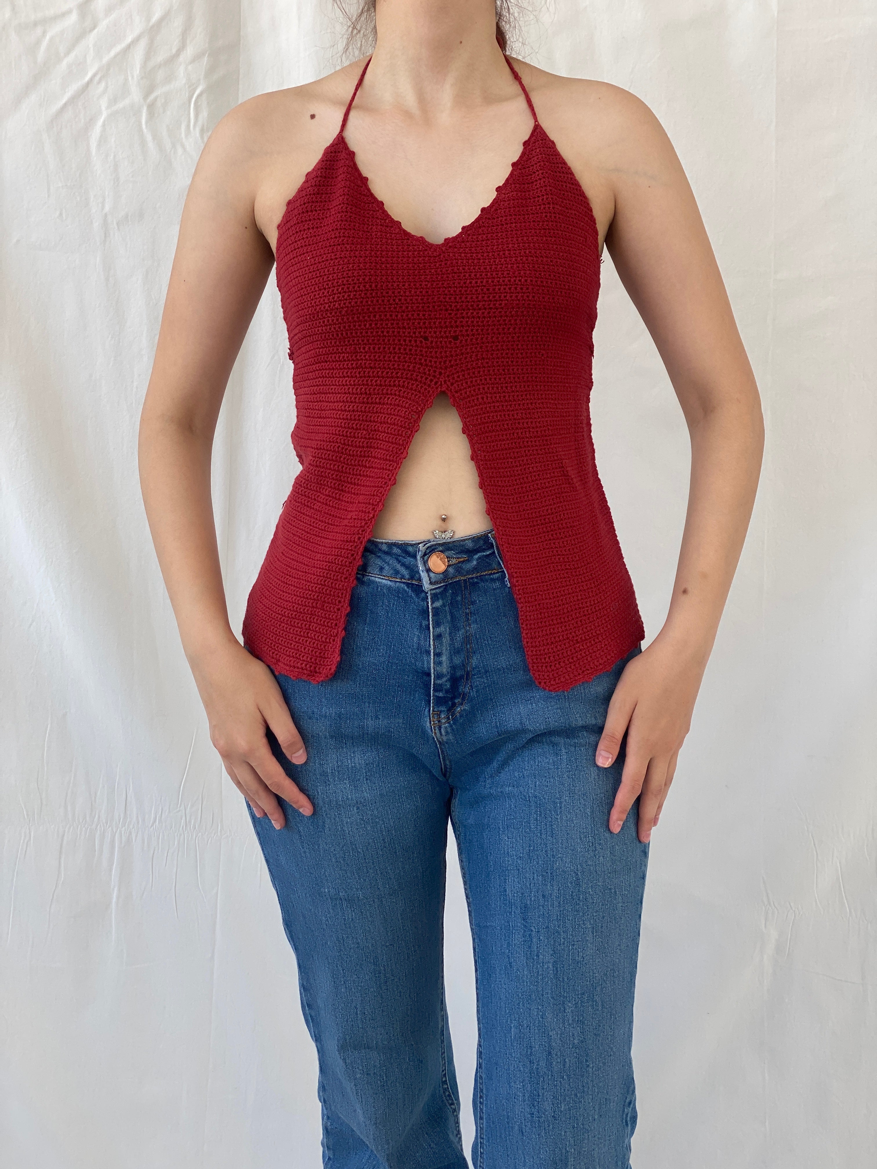 Wet Seal Red Knitted Halter Top - S