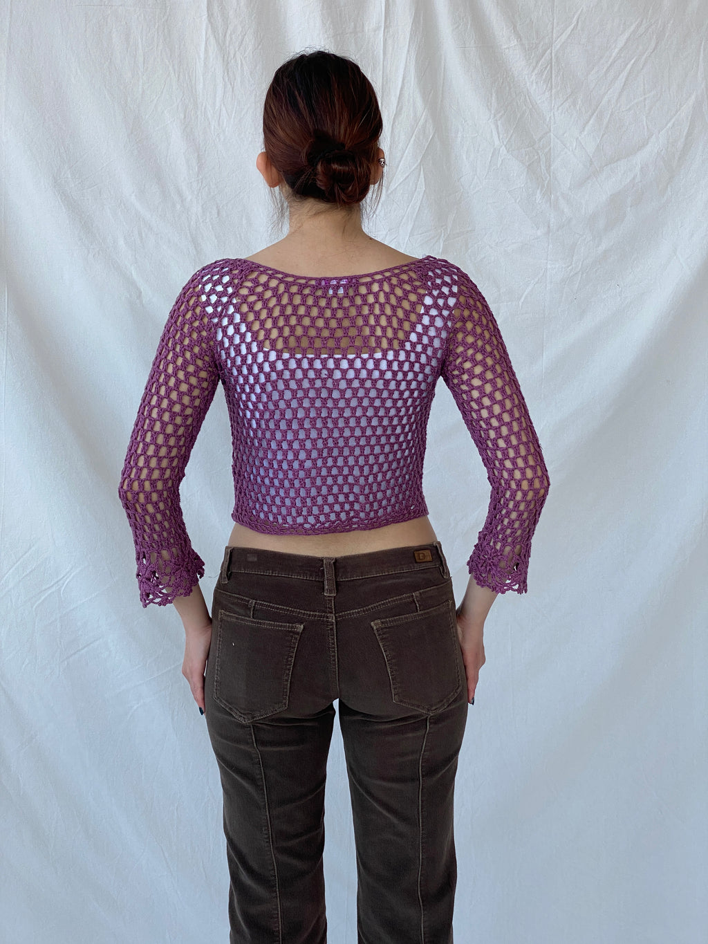 Vintage In Fashion Purple Crochet Cropped Women’s Cardigan - S