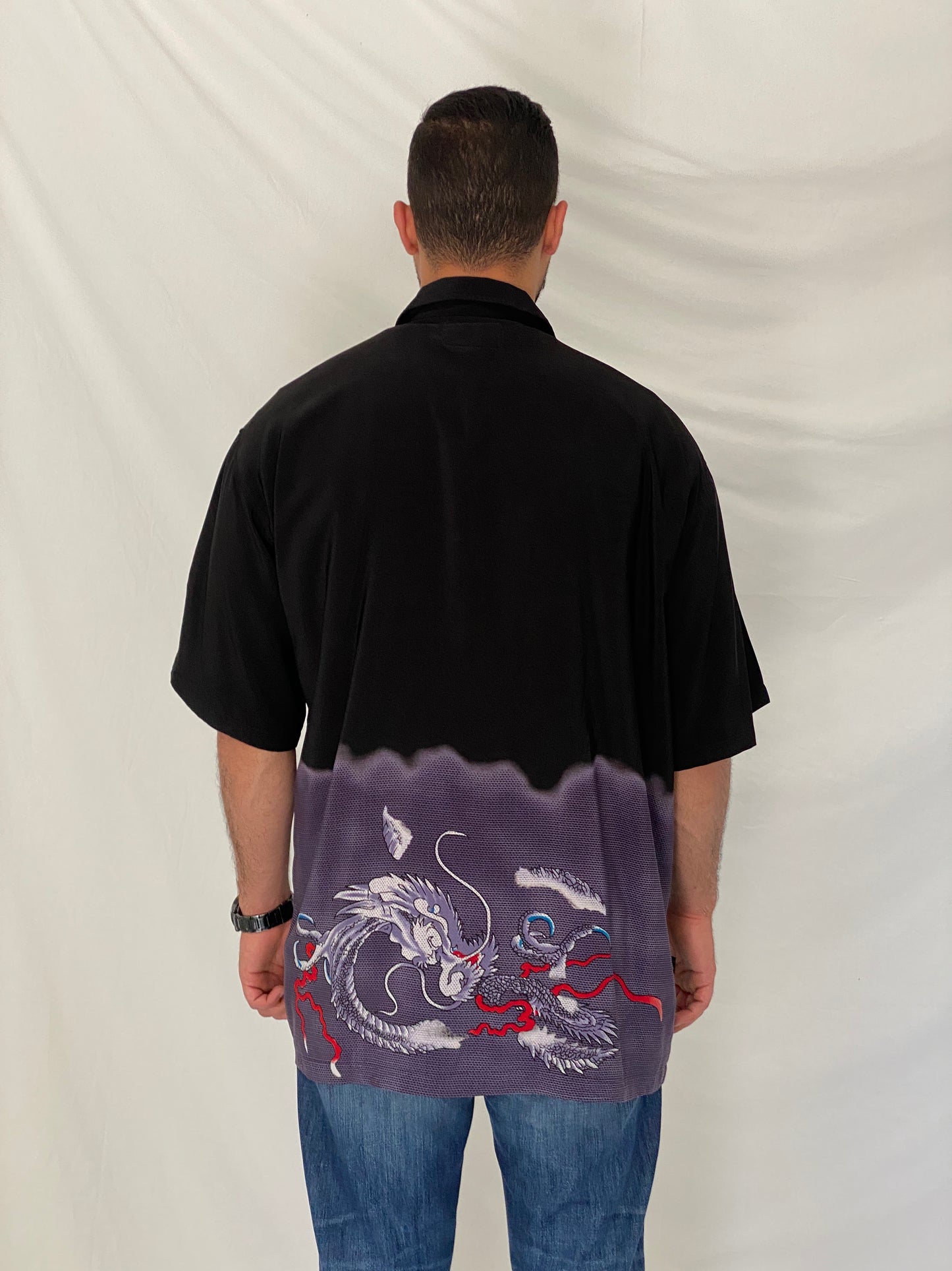 Y2K First Down Southern Rim Black & Purple Dragon Button-Up Shirt – XL