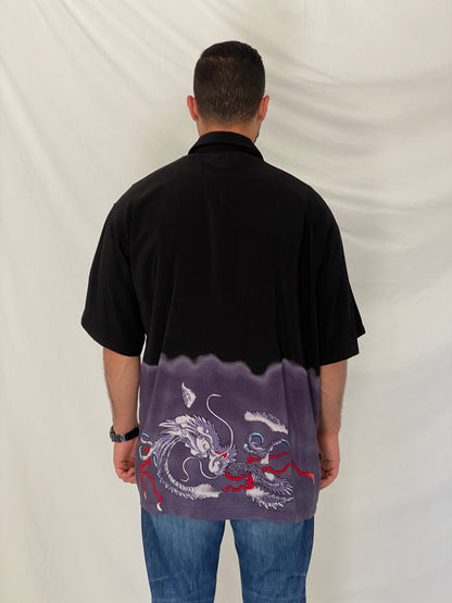 Y2K First Down Southern Rim Black & Purple Dragon Button-Up Shirt – XL