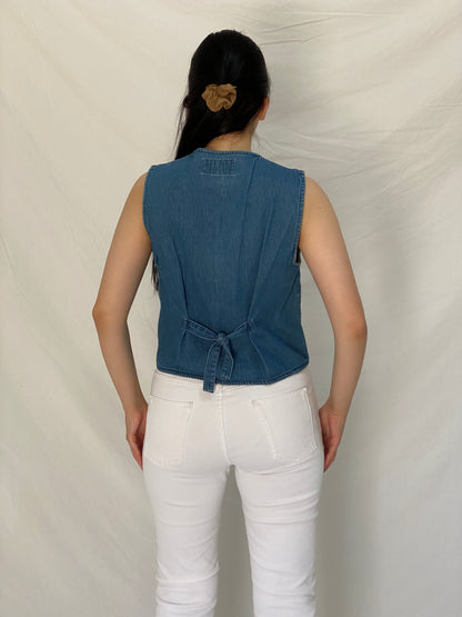 Vintage 90s New Directions Floral Embroidered Beaded Denim Vest – S