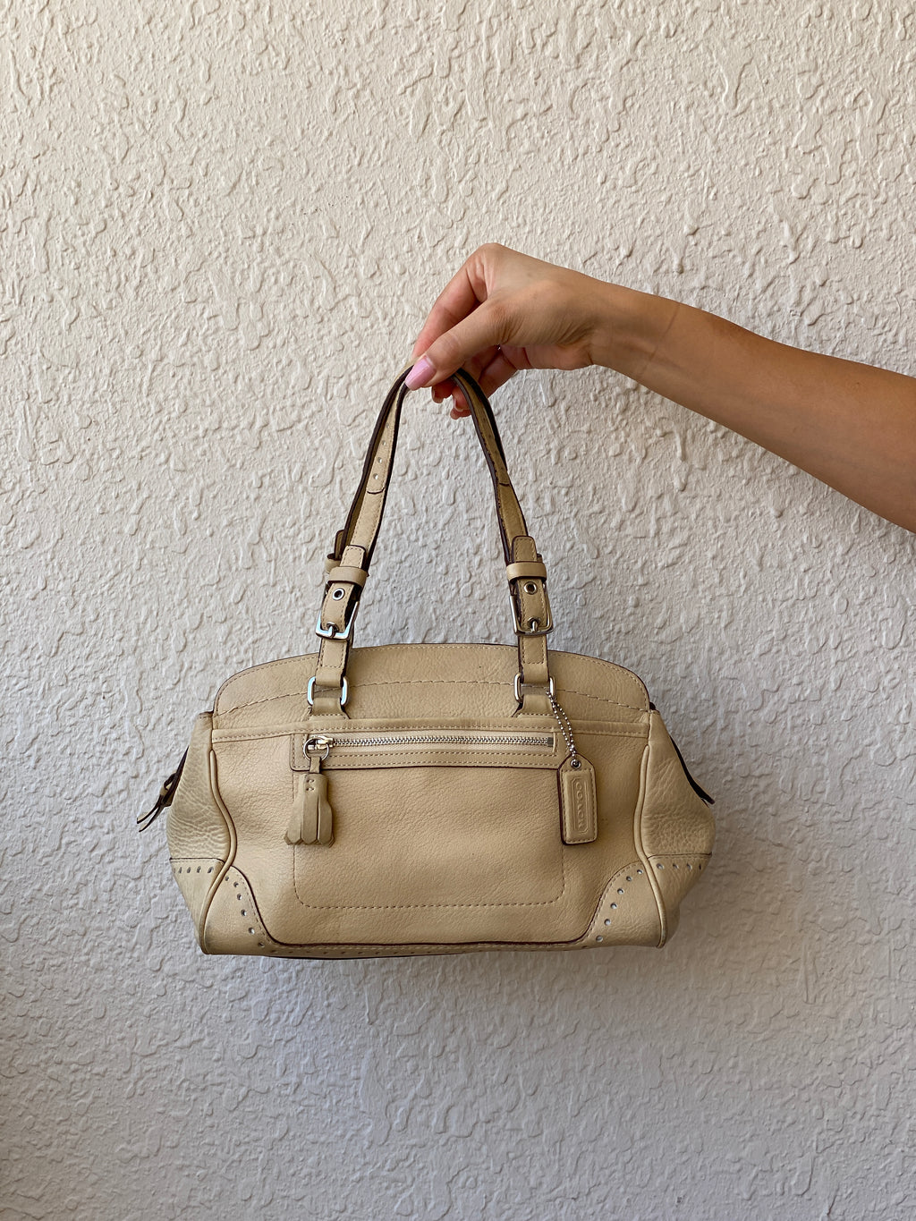 Authentic Coach Hampton Satchel Cream Leather Shoulder Bag