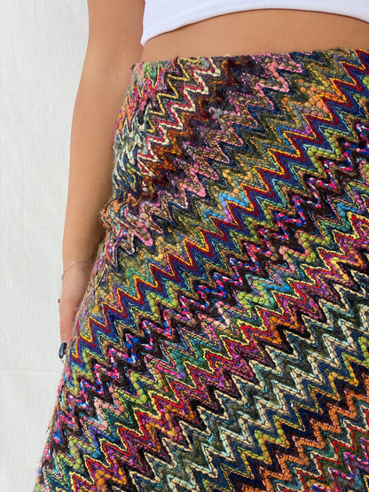 Vintage BLUMA Tweed ZigZag Multicolored Midi Skirt - M