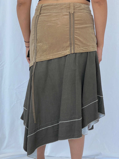 Vintage 90s Jacqueline Riu Asymmetric Midi Khaki Skirt Size L/XL - Balagan Vintage Midi Skirt 90s, Alaa, midi skirt, NEW IN, summer, Tojan