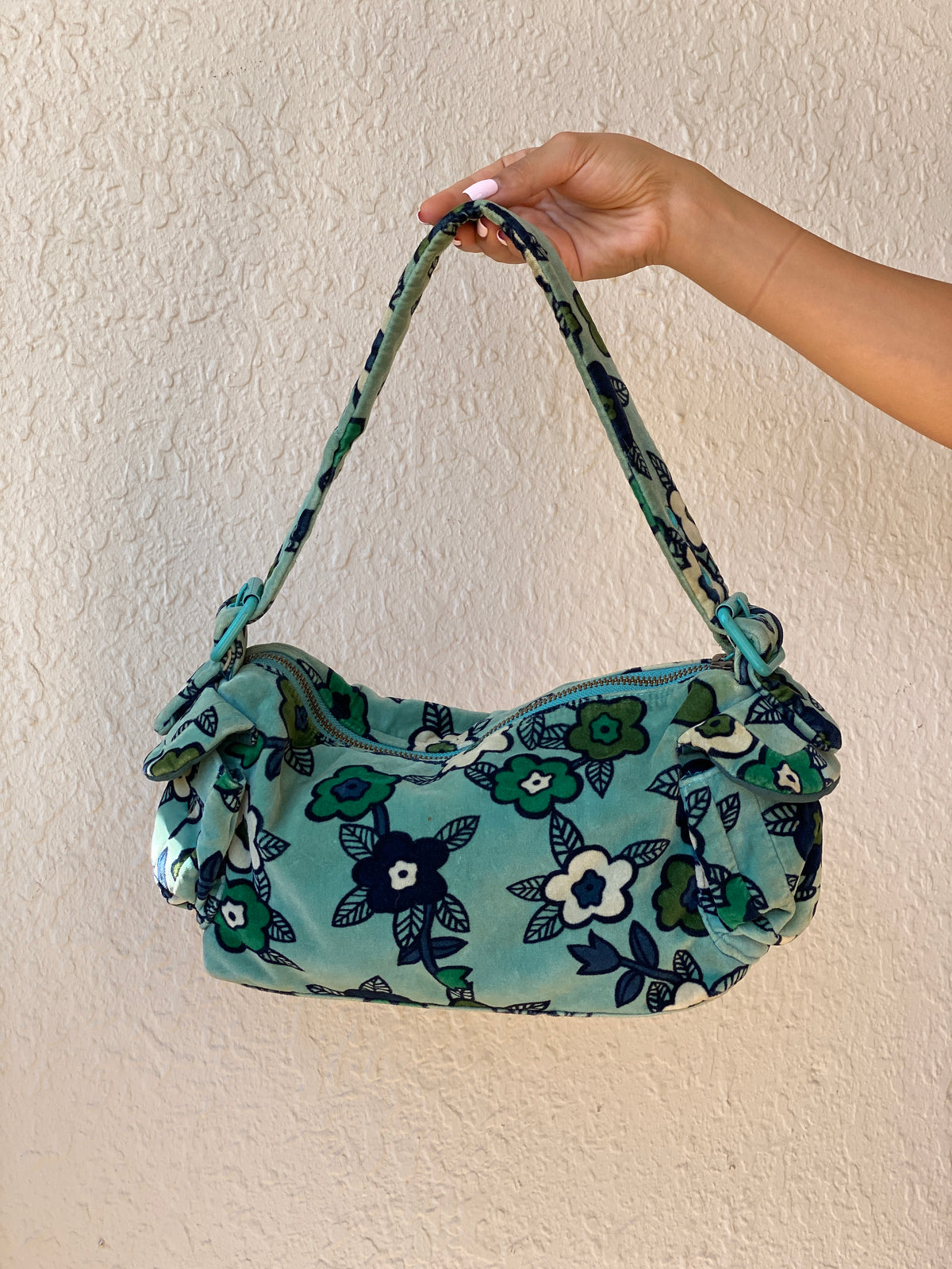 Vintage Y2K GAP Aqua Floral Velvet Shoulder Bag Soft Velour Baguette Purse Vintage Y2K GAP Aqua Floral Velvet Shoulder Bag Soft Velour Baguette Purse