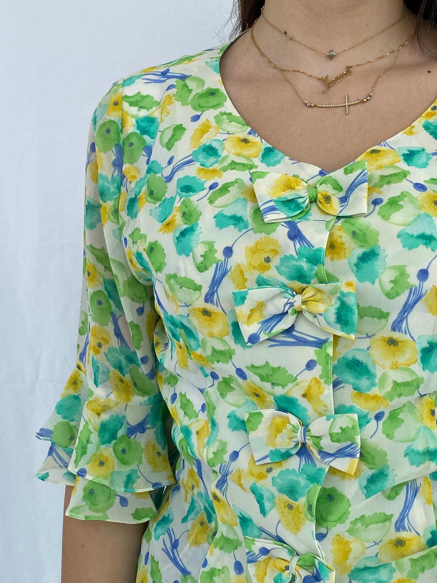 Vintage Floral Green and Yellow Shirt Size S - Balagan Vintage Half Sleeve Shirt floral, floral print, floral shirt, Juana, NEW IN