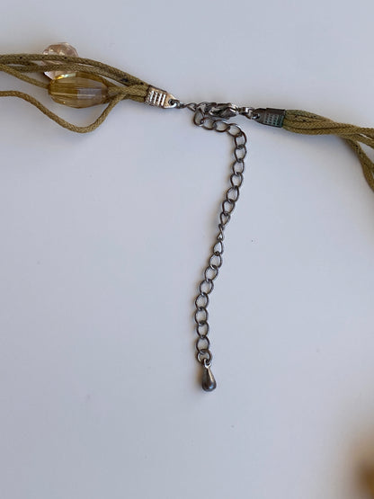 Vintage Y2K Amber Brown Beaded Multi-Strand Cord Pendant Tassel Necklace
