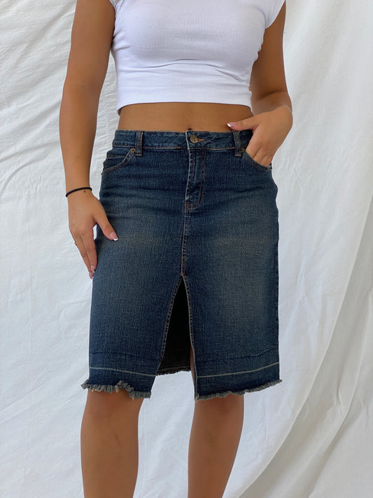 Vintage Y2K Route 66 Stretch Fit Midi Denim Skirt - M