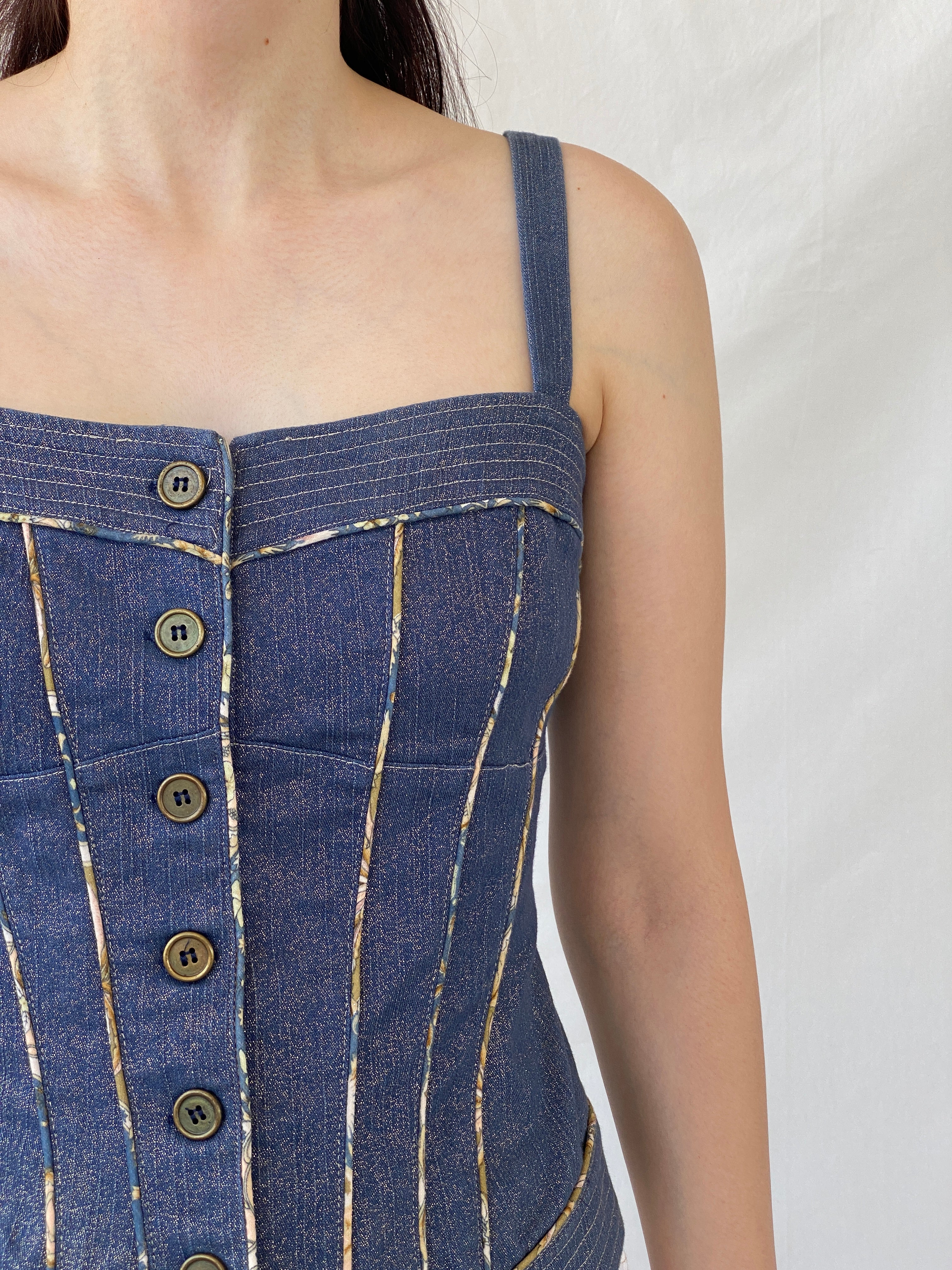 Vintage Y2K Lovie Denim Button Up Corset Top - S