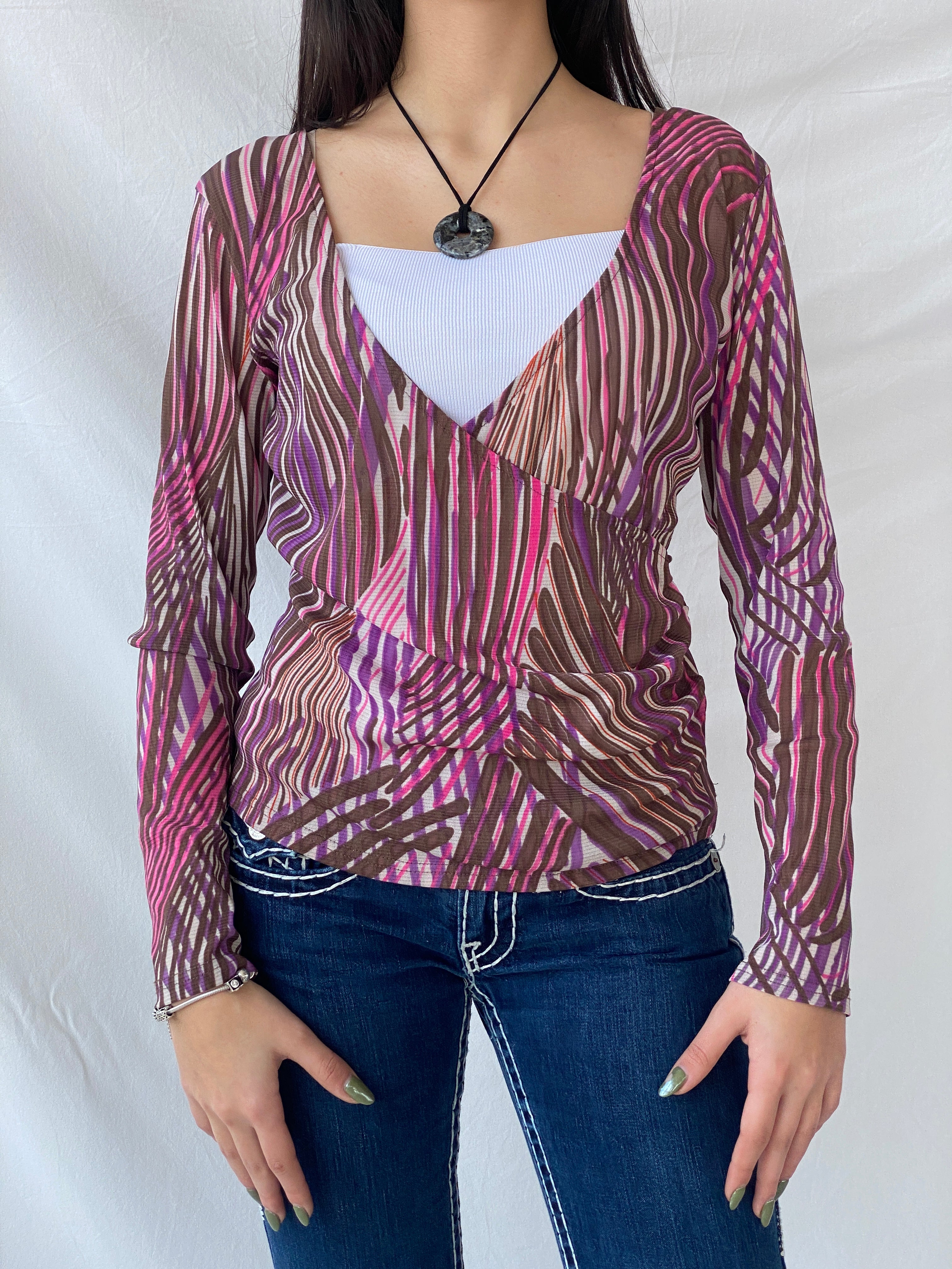 Y2K Full Sleeve Sheer Pink Groovy Women’s Top - M