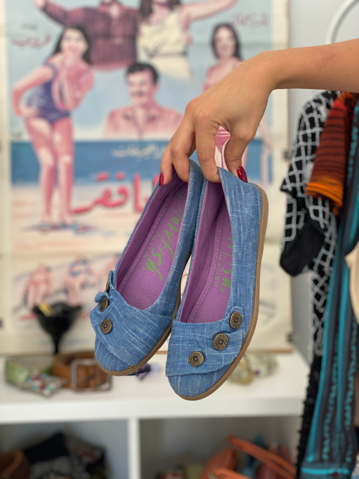 Vintage Y2K Blowfish Malibu Blue Denim Button Ballet Flats - 36.5 EU Vintage Y2K Blowfish Malibu Blue Denim Button Ballet Flats - 36.5 EU