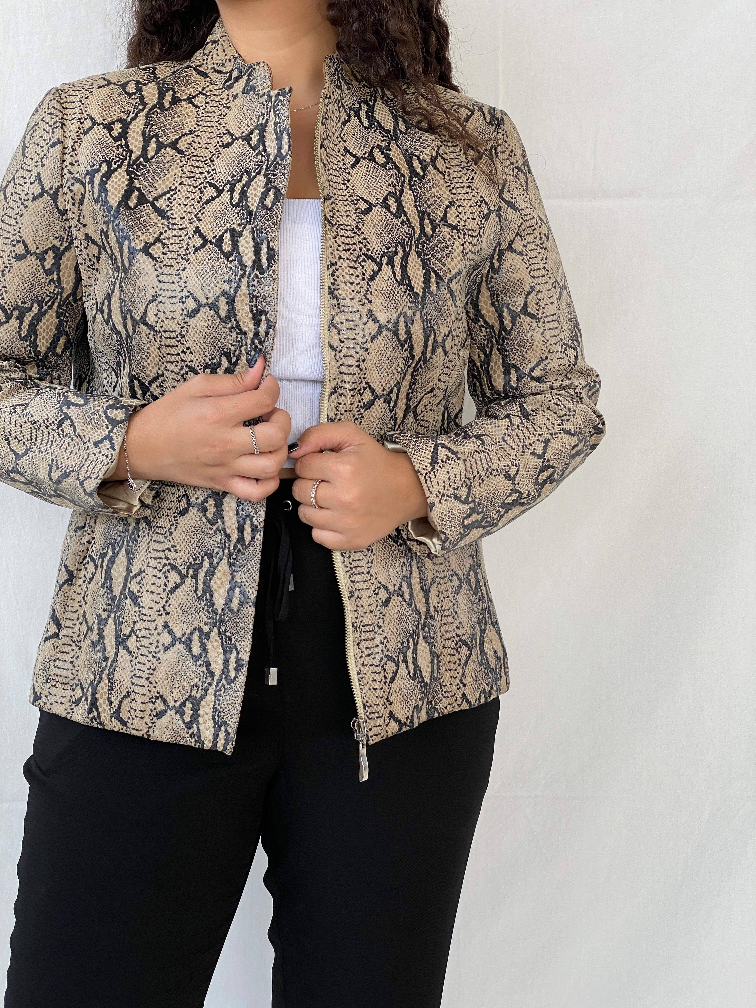 Vintage TUSKANY Italy Women’s Zip Up Snake Skin Leather Jacket - L