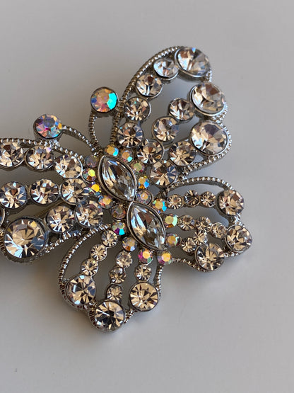 Statement Vintage Silver-Tone Clear Rhinestone Butterfly Brooch
