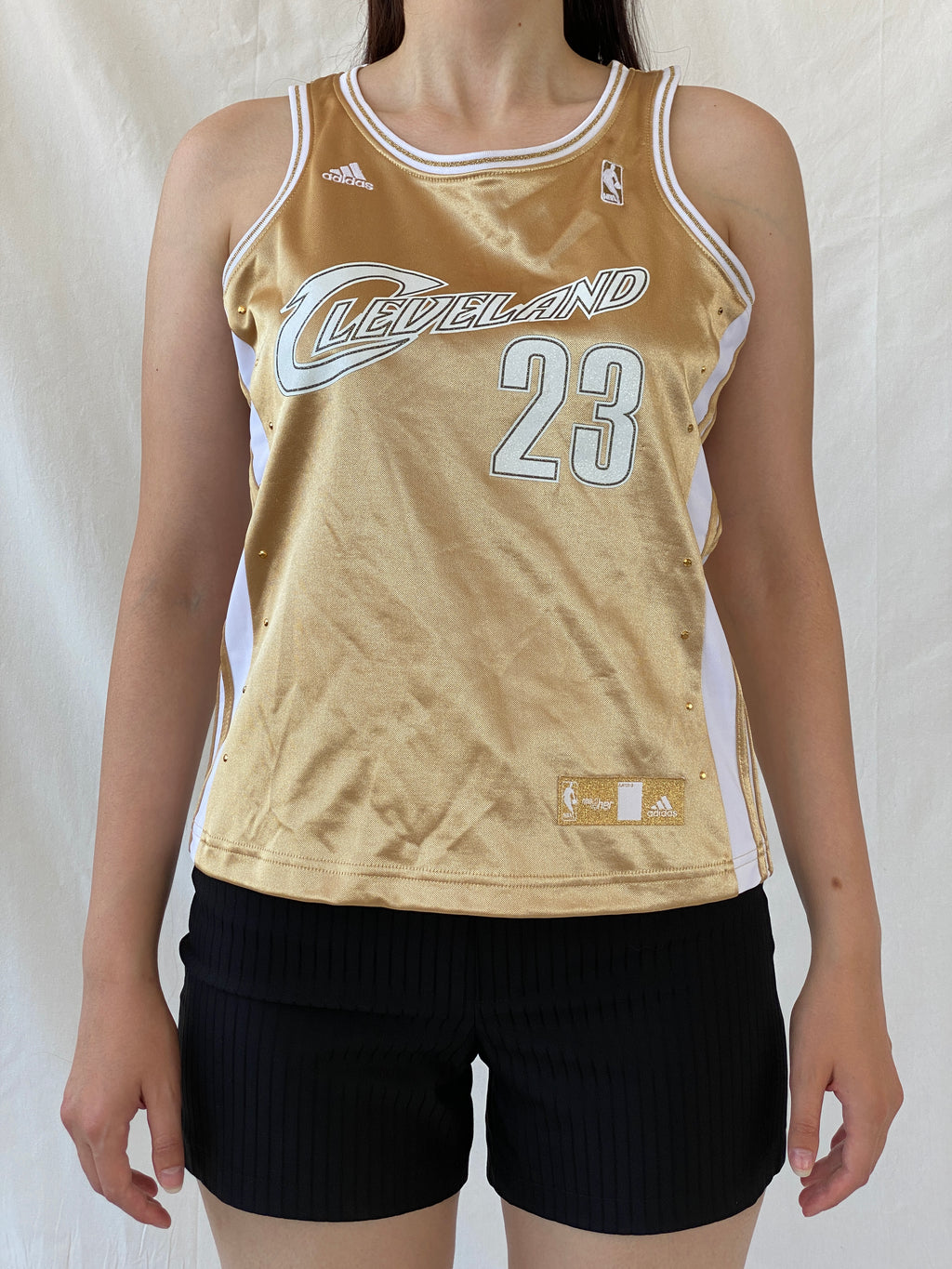 Rare Y2K Adidas NBA LeBron James #23 Gold Cleveland Cavaliers For Her Sporty Basketball Jersey - S