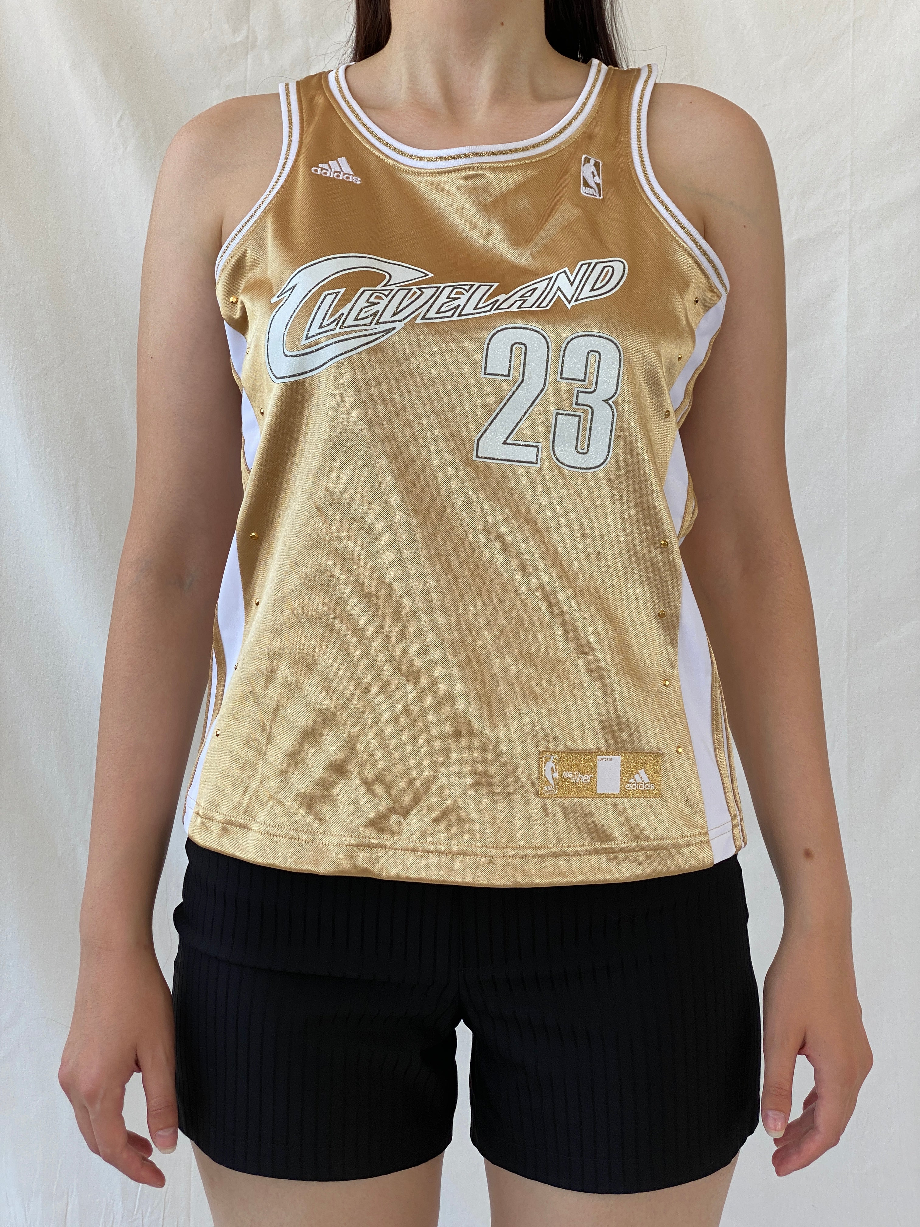 Rare Y2K Adidas NBA LeBron James #23 Gold Cleveland Cavaliers For Her Sporty Basketball Jersey - S