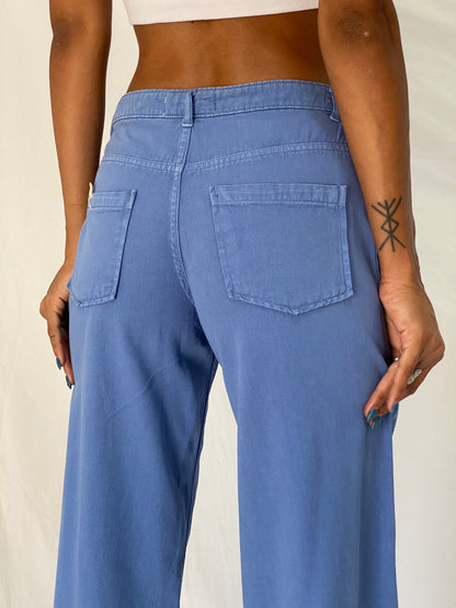 Vintage 90s Green Coast Blue Cotton Utility Wide Leg Pants - S