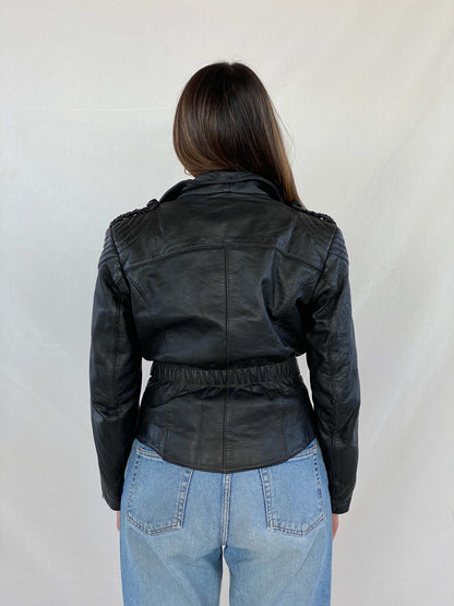 Vintage Heavy Genuine Leather Bikers Jacket - Balagan Vintage Leather Jacket 90s, black leather, genuine leather, genuine leather jacket, Juana, NEW IN