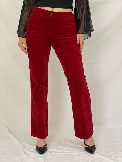 Y2K ZERRES Stretch  Red Corduroy Straight Leg Mid Rise Pants - 38EU